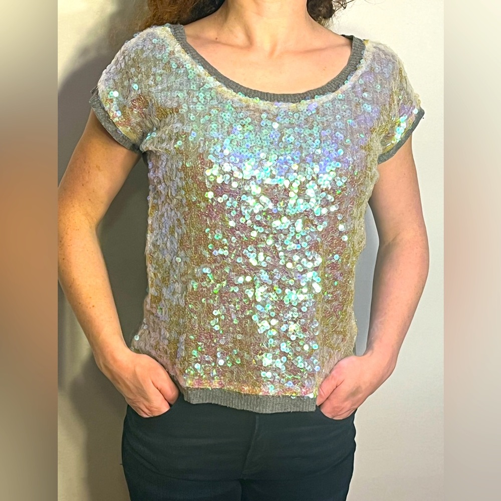 A Comfy Grey Sweater Adorned with Sequins